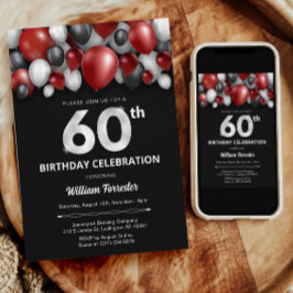 Black Red Silver & White 60. Geburtstag Einladung