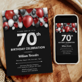 Black Red Silver & White 70. Geburtstag Einladung