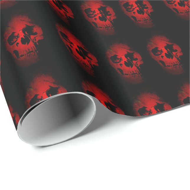 Black & Red Skull Fantasy Art Heavy Metal Rock Geschenkpapier (Rolleneckpunkt)