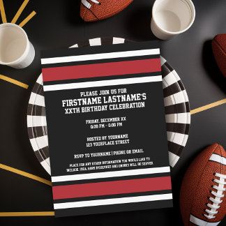Black Red Sports Jersey Geburtstagsparty Einladung
