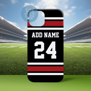 Black Red Sports Jersey Individuelle Name Number iPhone 15 Hülle