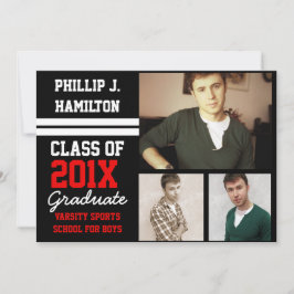 Black/Red Sporty Boys 3 Foto Abschluss Einladung