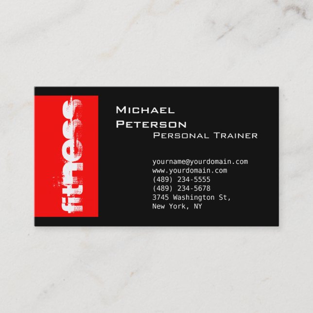 Black Red Strip Fitness Sport Business Card Visitenkarte (Vorderseite)