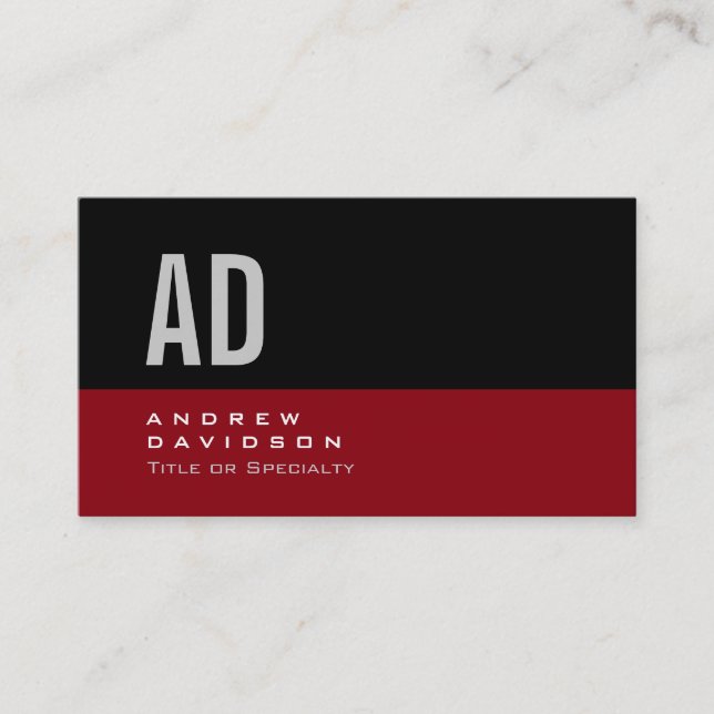 Black Red Stripe Gray Monogram Style Business Card Visitenkarte (Vorderseite)