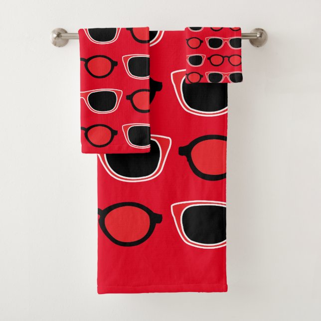 Black Red Sunglasses Pattern Badhandtuch Set (Insitu)