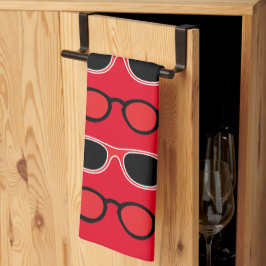 Black Red Sunglasses Pattern Geschirrtuch