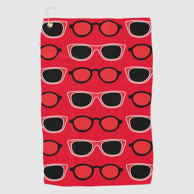 Black Red Sunglasses Pattern Golfhandtuch (Vorderseite)