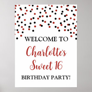 Black Red Sweet 16 Birthday Custom 18x24 Poster