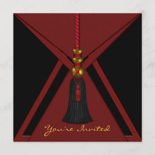 Black Red Tassel Birthday Party Einladung