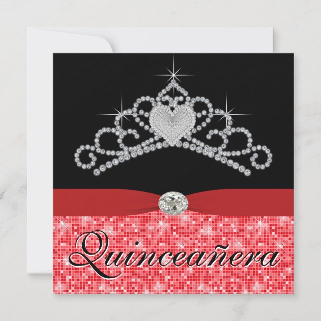 Black Red Tiara Black Red Quinceanera Einladung (Vorderseite)