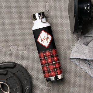 Black Red und Tan Lumberjack Kariert Mit Monogramm Trinkflasche