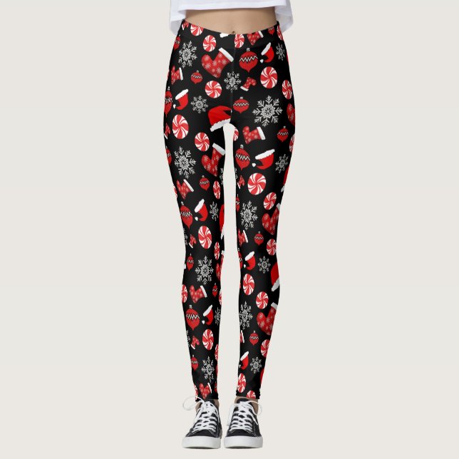 Black Red White Frohe Weihnachts-Leggings Leggings (Vorderseite)