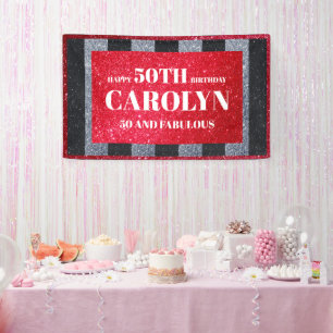 Black Red White Glitzern Birthday Party Banner