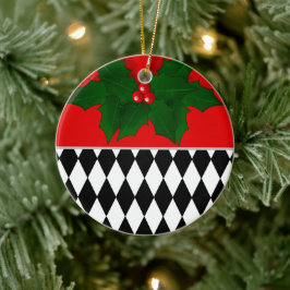Black Red White Harlequin Pattern Weihnachten Keramik Ornament