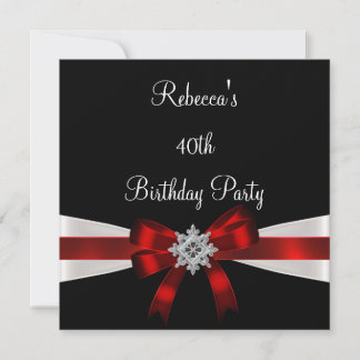 Black Red White Jewel Bow 40. Elegant Geburtstag Einladung
