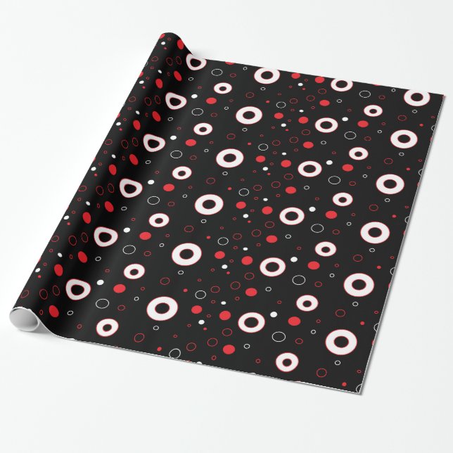 Black, Red White Polka Dots Gift Wrap Geschenkpapier (Ungerollt)