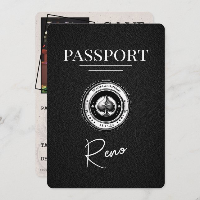 Black Reno Passport Save the Date (Vorne/Hinten)