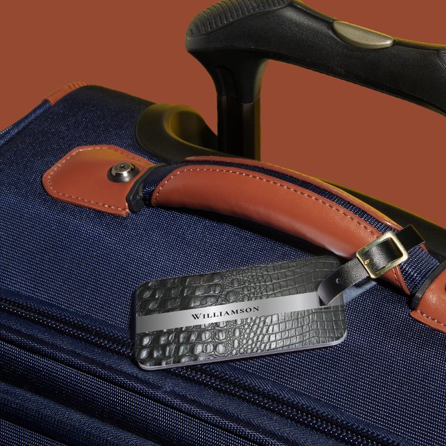 Black Reptile Digital Leather Silver Metal Gepäckanhänger (Von Creator hochgeladen)