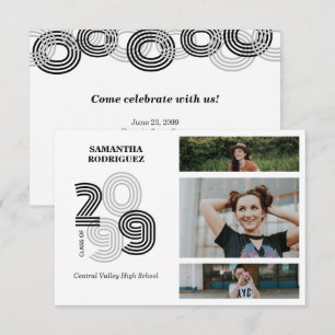 Black Retro Big Numbers 3-Foto-Abschluss Einladung