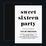 Black Retro Bold Typografie Sweet 16 Geburtstag Einladung<br><div class="desc">Mit dieser individuell gestaltbaren Einladung zum 16 . Geburtstag Geburtstag laden wir Sie zu Ihrer Veranstaltung ein. Es zeichnet sich durch Retro fett und einfache Typografie aus. Personalisieren Sie diese,  indem Sie Ihre Daten hinzufügen. Diese schwarz-süße 16 Party Einladung ist perfekt für jedes Event-Thema.</div>
