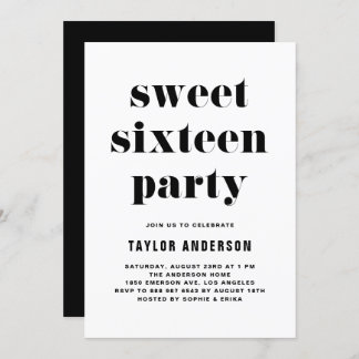 Black Retro Bold Typografie Sweet 16 Geburtstag Einladung