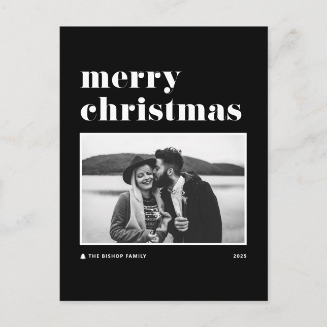 Black Retro Bold Typografy Foto Frohe Weihnachten (Vorderseite)