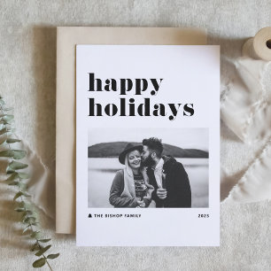 Black Retro Bold Typografy Foto Happy Holidays Feiertagskarte