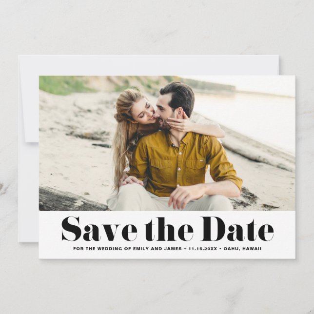 Black Retro Bold Typografy Foto Save the Date (Vorderseite)