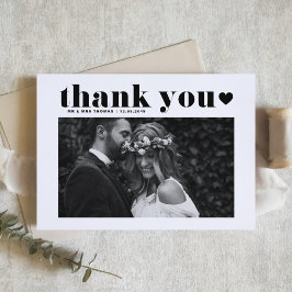 Black Retro Bold Typografy Foto Wedding Dankeskarte