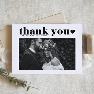 Black Retro Bold Typografy Foto Wedding Dankeskarte