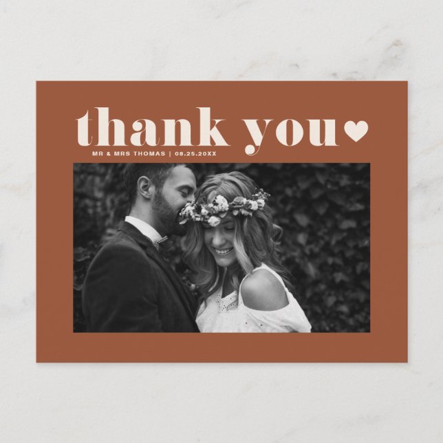 Black Retro Bold Typografy Wedding Danke Postkarte (Vorderseite)
