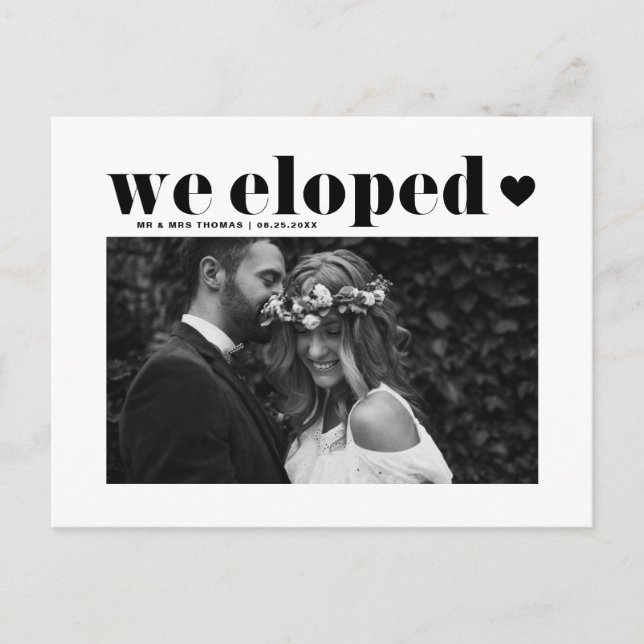 Black Retro Bold Typografy Wedding Elopement Postkarte (Vorderseite)