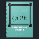 Black retro frame 90th Birthday Party Guest Book Notizblock<br><div class="desc">Vintage and retro style for this customizable 90th birthday Party Guest book with a black frame and light drop shadow You can easily change color background and text (machen,  mitbewohner,  size and position) by clicking the customize button.</div>