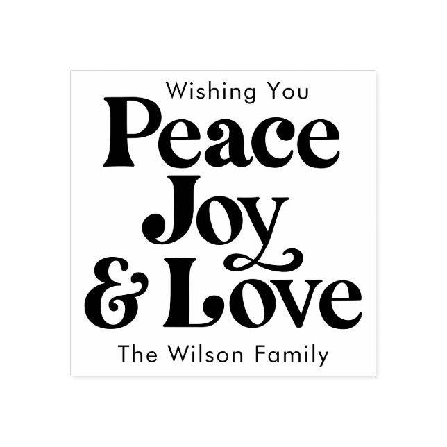 Black Retro Peace Joy & Liebe Weihnachtsfamilie Gummistempel (Prägung)