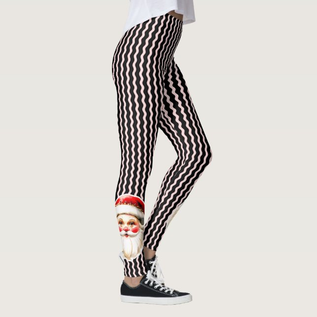 Black Retro Santa Claus Black Ric Rac Weihnachten Leggings (Rechts)