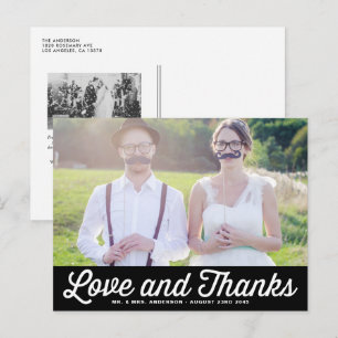 Black Retro Script Foto Hochzeit Vielen Dank Postkarte