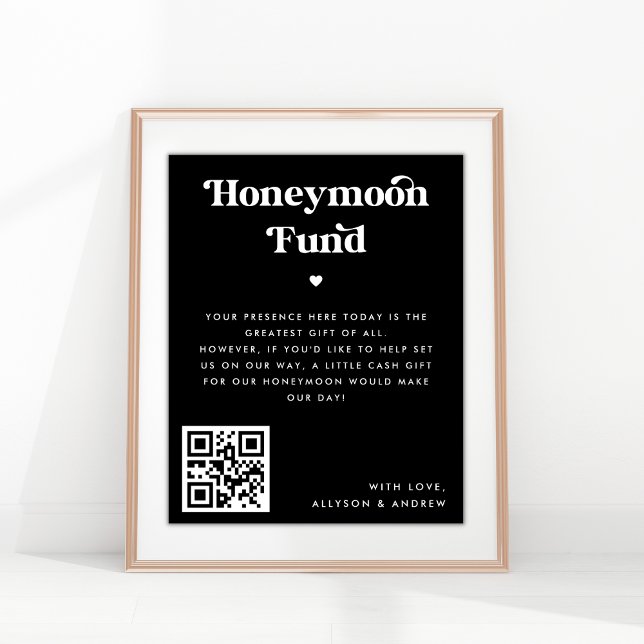 Black Retro Script Honeymoon Fund Wedding Sign Poster (Von Creator hochgeladen)
