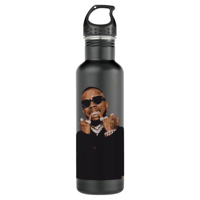 Black Retro Tory Lanez Edelstahlflasche (Vorderseite)