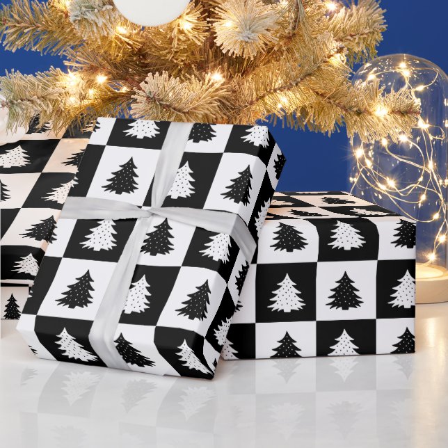 Black Retro Weihnachtsbaum Black Tartan Kariert Geschenkpapier (Feiertage)
