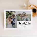 Black Retro Zwei-Foto Hochzeit Danke Postkarte<br><div class="desc">Mit unserer Postcard, die sich an Ihre Wünsche angepasst hat, bedanken wir uns für Ihre stilvolle Dankbarkeit. Dazu gehören die Retro-Kalligraphie und die charmante Zweier-Foto-Collage. Diese Karte eignet sich perfekt zum Gedenken an Ihren besonderen Tag und ermöglicht es Ihnen, Ihre Lieblingsmomente zu präsentieren, während Sie Ihren Lieben herzlich danken. Personalisieren...</div>