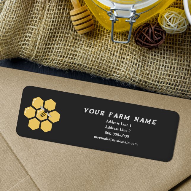 Black-Return-Label für Bienen und Honeycomb (Bee and Honeycomb Black Return Address Label)