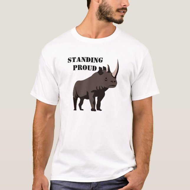 Black Rhino Stehend Proud T-Shirt (Vorderseite)