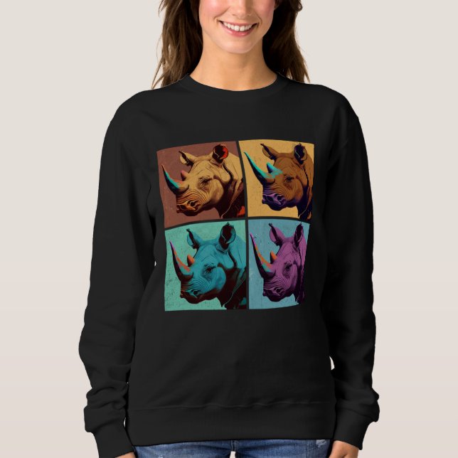 Black Rhinoceros Pop Illustration Colorful Animal Sweatshirt (Vorderseite)