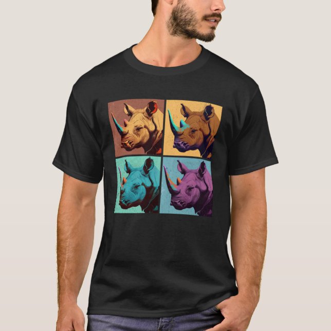 Black Rhinoceros Pop Illustration Colorful Animal T-Shirt (Vorderseite)