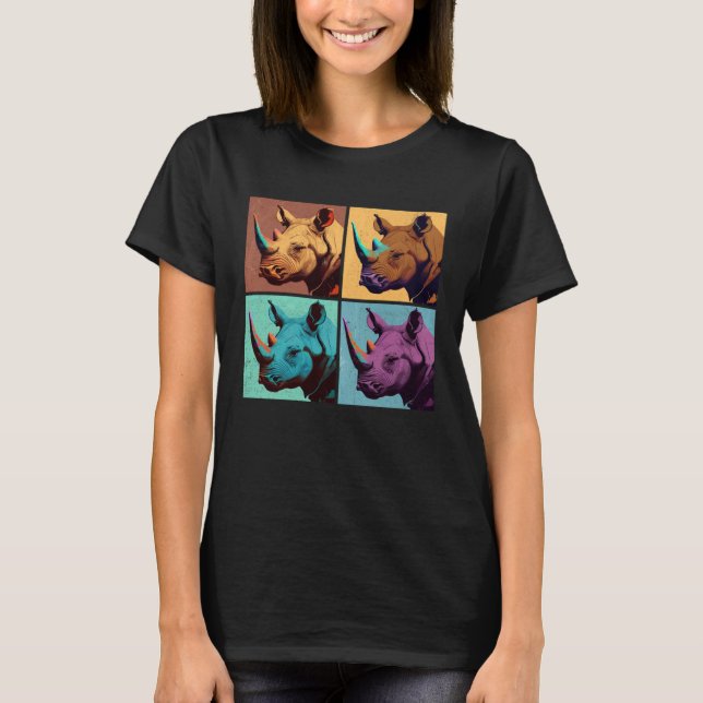 Black Rhinoceros Pop Illustration Colorful Animal T-Shirt (Vorderseite)