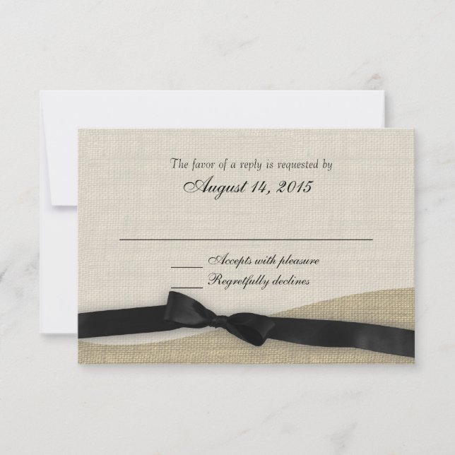 Black Ribbon and Burlap Response Card RSVP Karte (Vorderseite)
