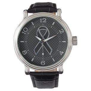 Black Ribbon Awareness Stylish Carbon Dial Armbanduhr