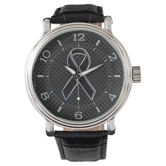 Black Ribbon Awareness Stylish Carbon Dial Armbanduhr (Vorderseite)