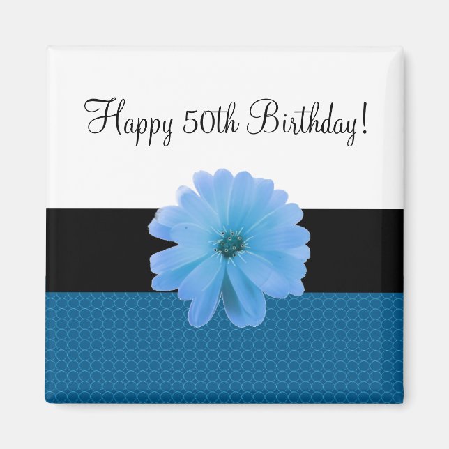 Black Ribbon Blue Blume 50. Geburtstag Magnet (Vorne)