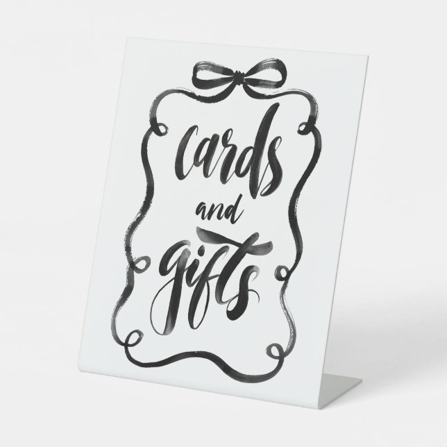 Black Ribbon Bow Cards and Gifts Bridal Shower Sockelschild (Vorderseite)
